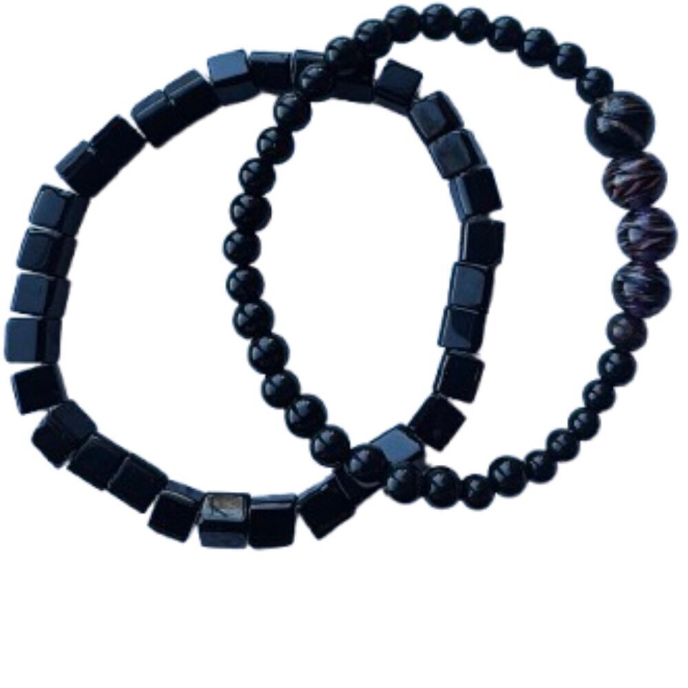 Set of two men's bracelets, 8" stretch, black and a hint of purple. NWT (MJW001)